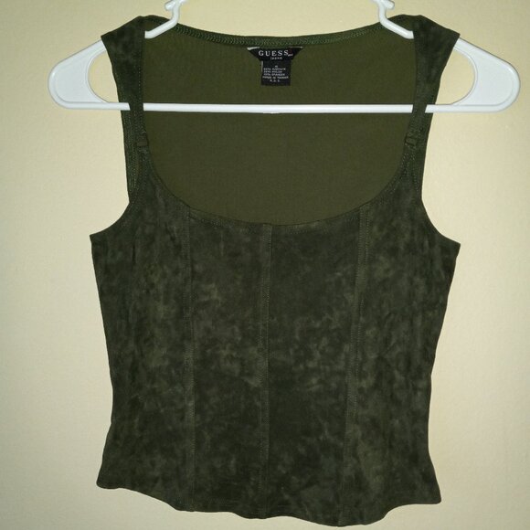 Fitted Olive-Green Faux Suede Tank Top Women's S - Picture 1 of 5